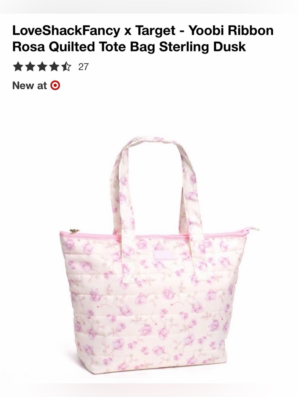 LoveShackFancy for Target Quilted Tote Bag Ribbon Rosa